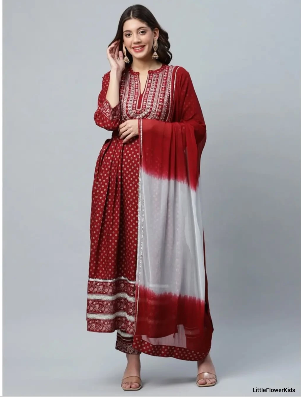 Maroon Suit Set With Embroidery
