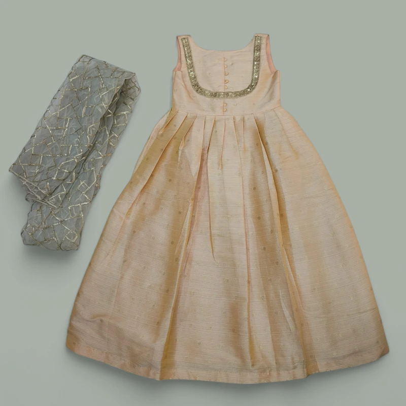 Peach Brocade Butta weaving Gown