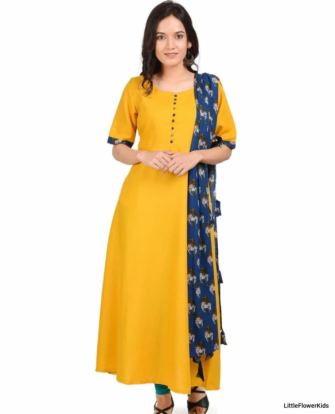 Yellow Solid kurti with belt & dupatta