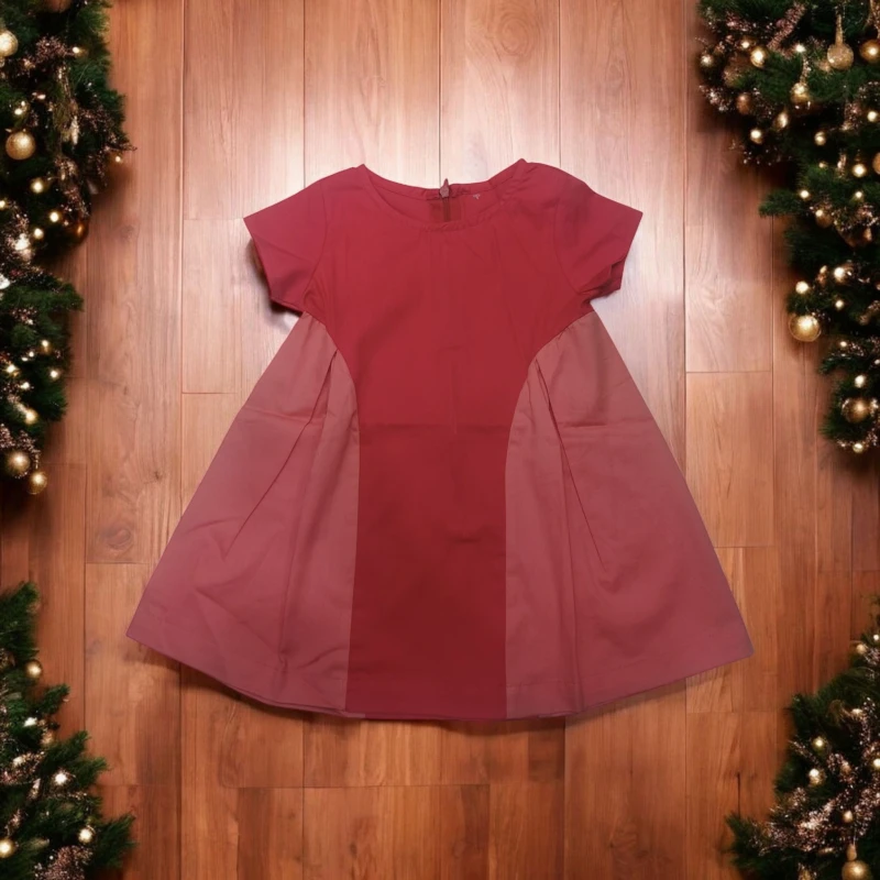 Red and Peach Colour block Dress