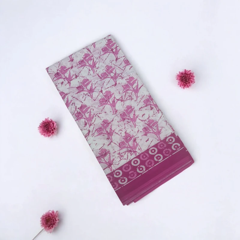 Pink cotton mul mul saree