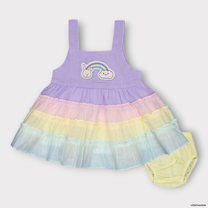 Rainbow Printed Tiered Cotton Baby Girl Frock