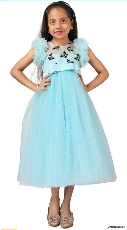 Blue Dress with Butterfly embroidery