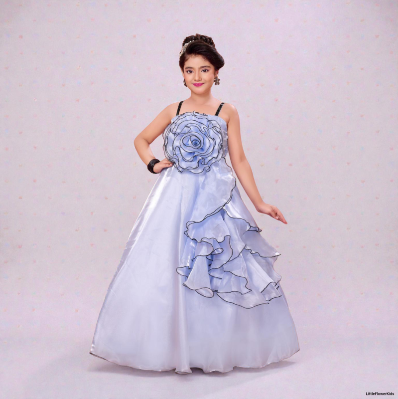 Stunning Lilac Party Dress with Floral Bodice
