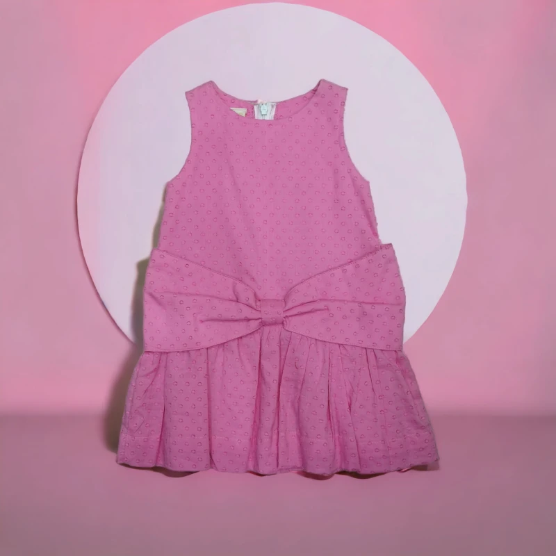 Pink cotton Bow pattern dress