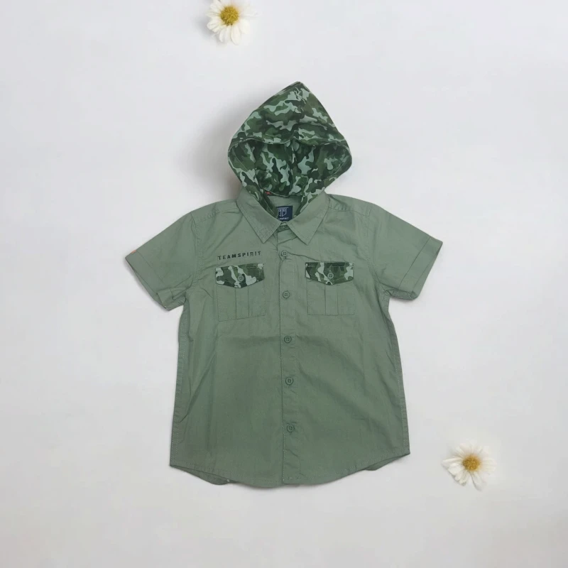 Solid green shirt with hoodie