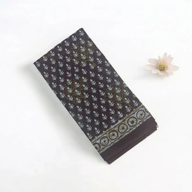 Brown pure cotton mul mul saree
