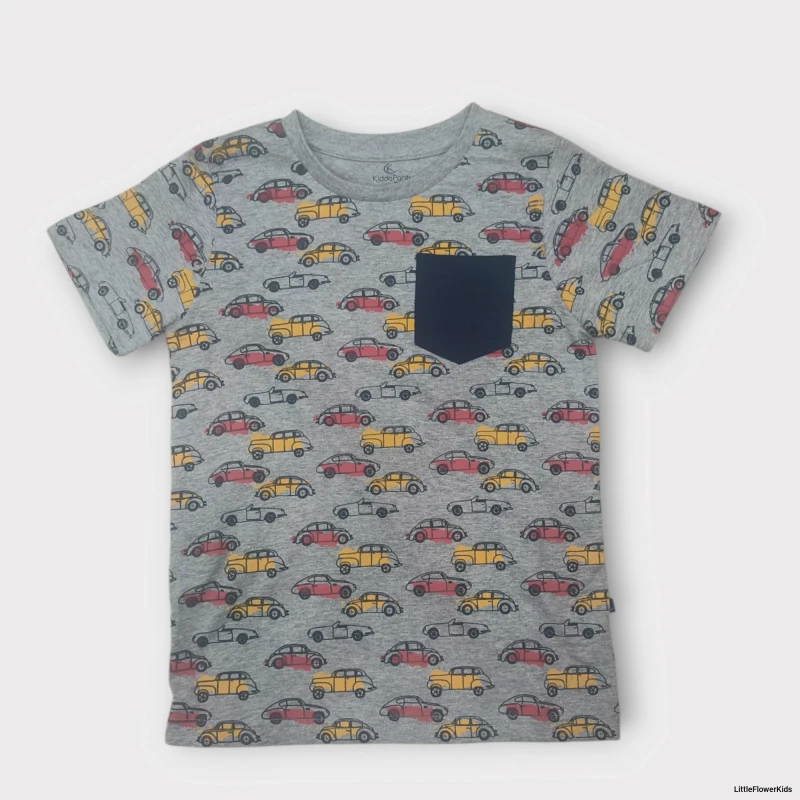 Grey Car printed T-shirt with pocket