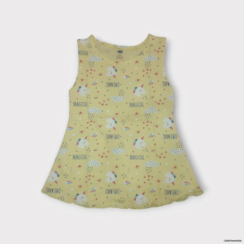 Yellow Unicorn printed baby frock
