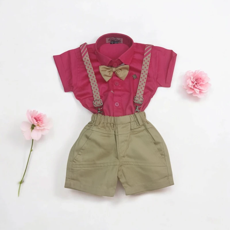 Solid pink shirt with shorts set