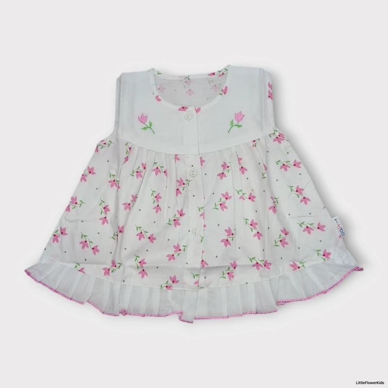 White cotton flower print baby cotton frock