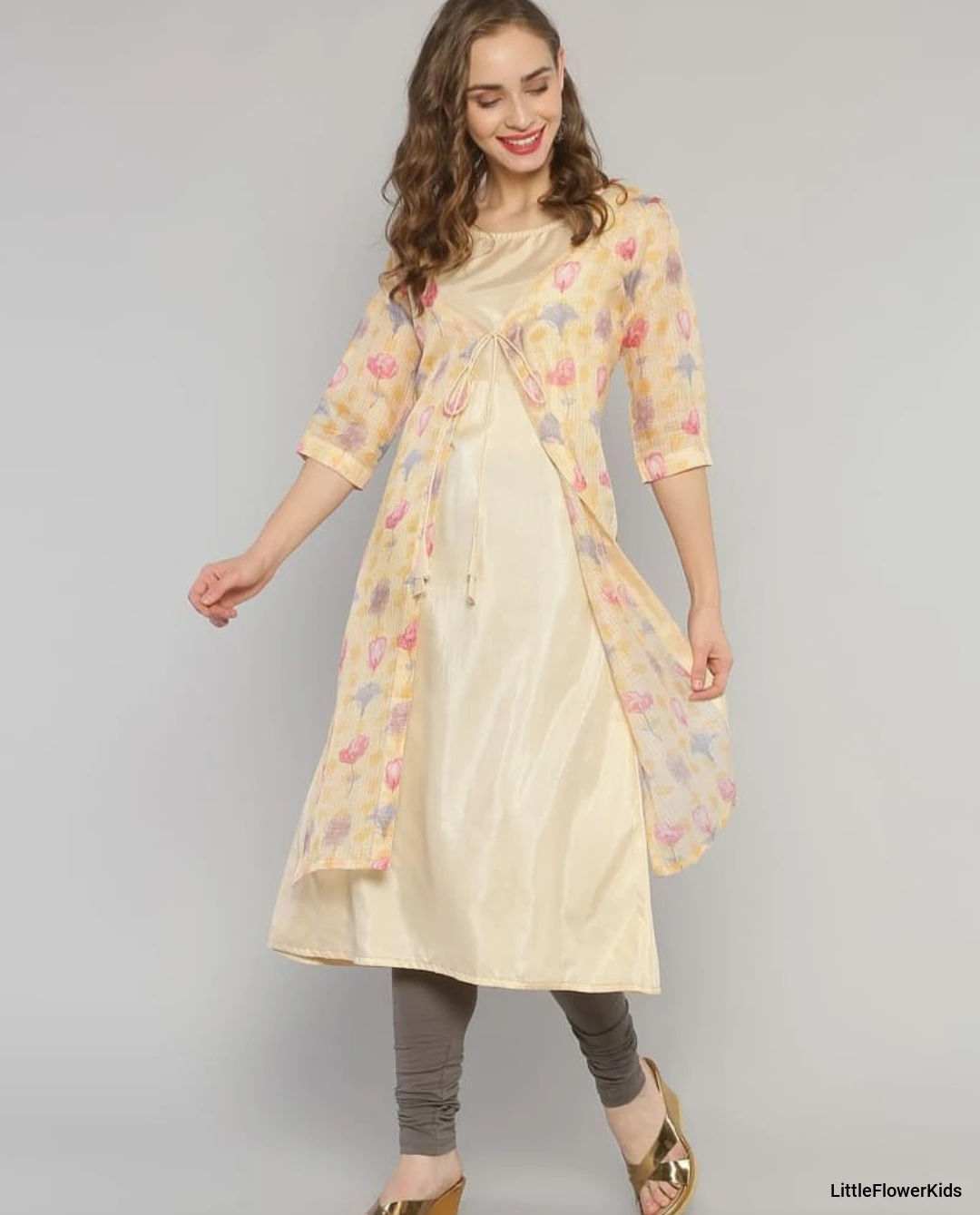 Peach Floral Layered Kurta