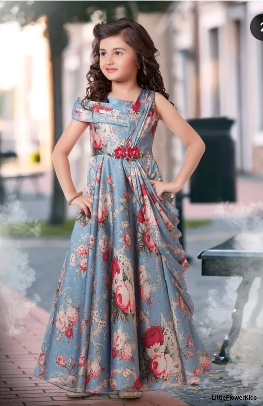Grey Floral Princess Gown