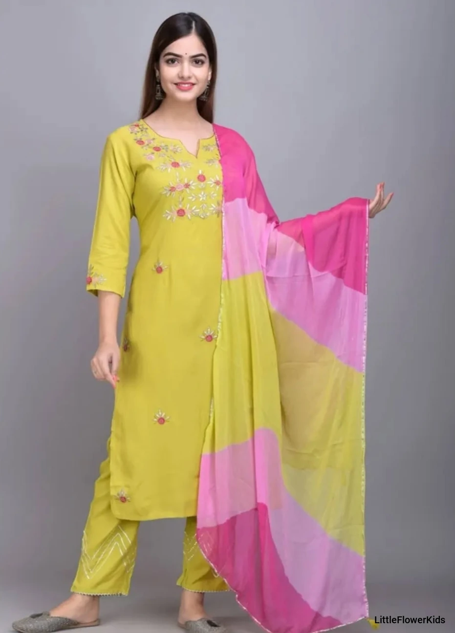Green Embroided Kurta Suit Set for Women