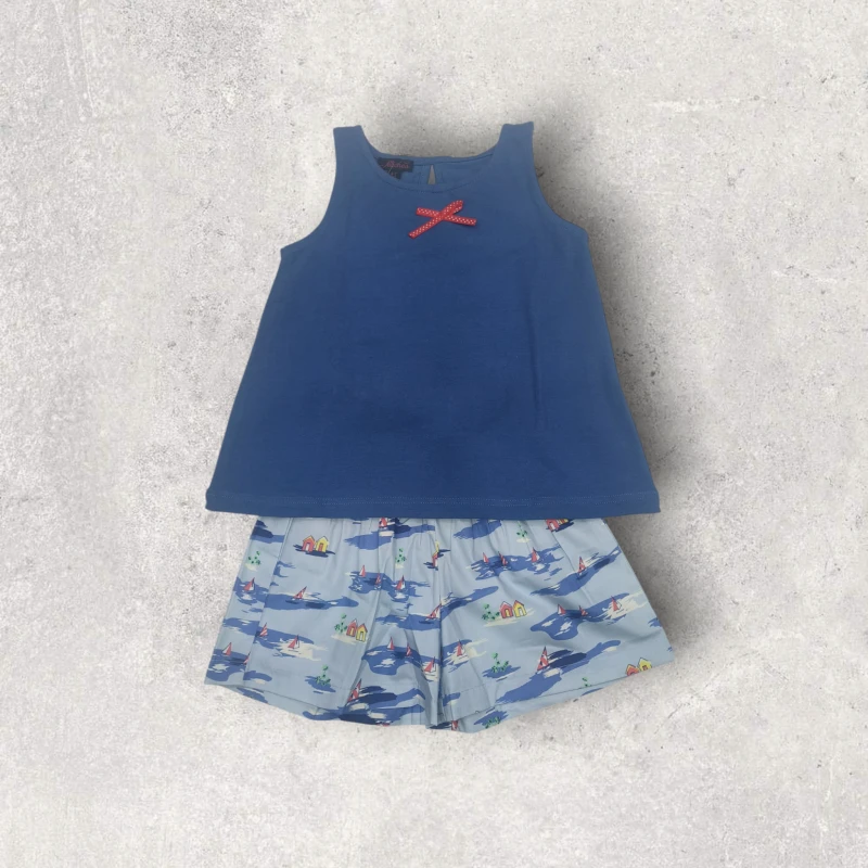 Solid blue top with shorts