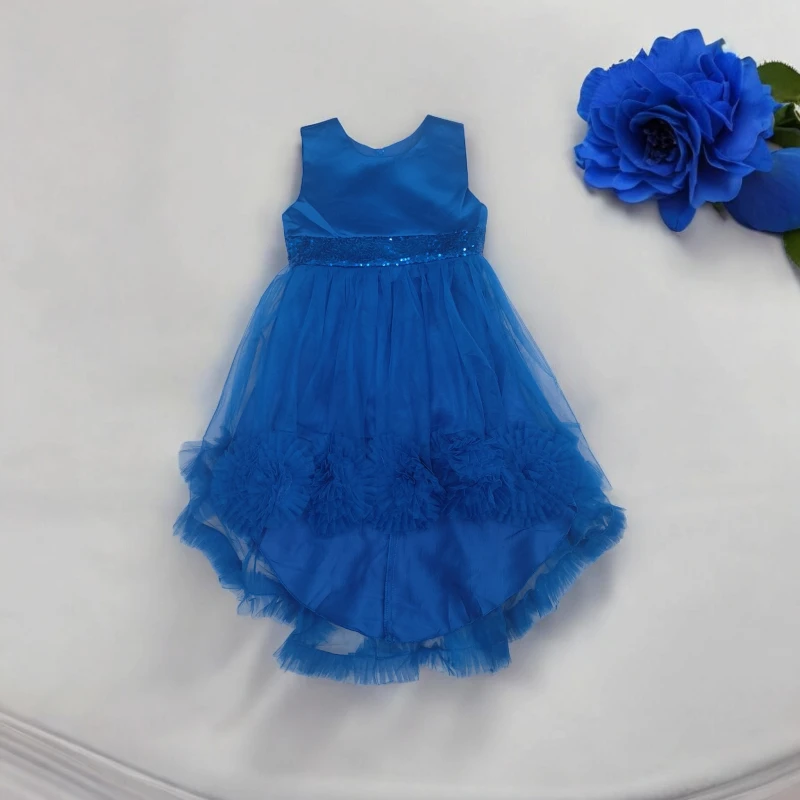 Blue high low gown with flower detail