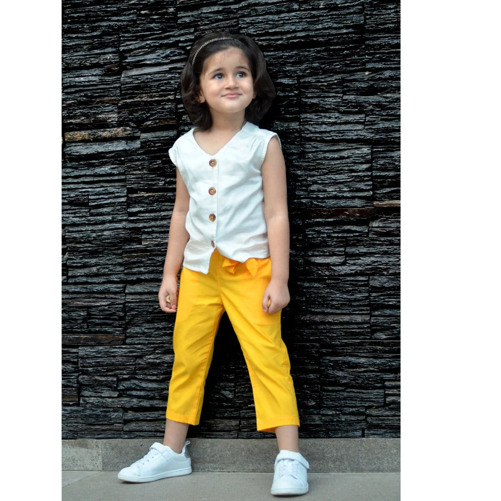 Off White Top with Yellow Pant Set