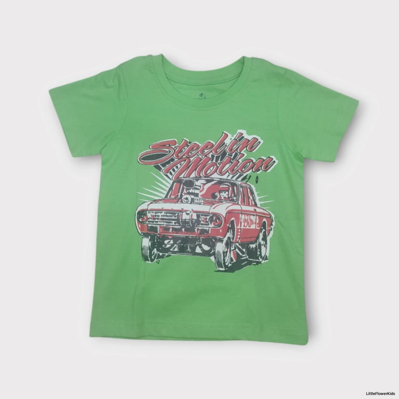 Green T-shirt with car print