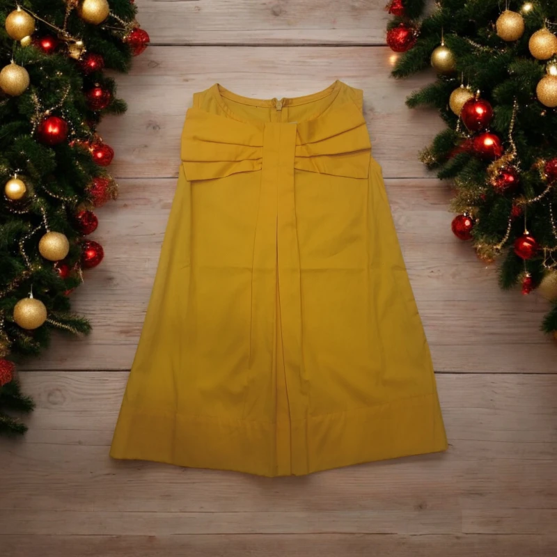 Yellow A-line dress with bow detail
