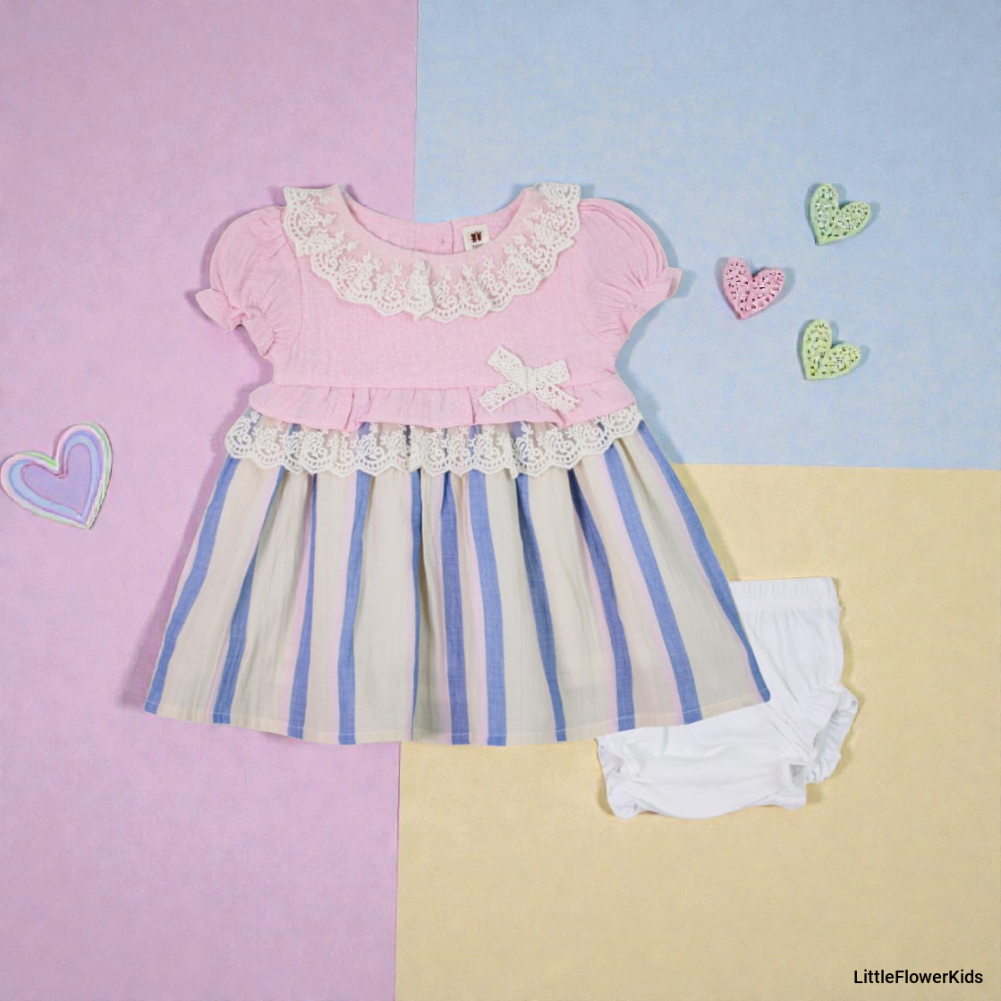 Baby Pink Striped Muslin Frock