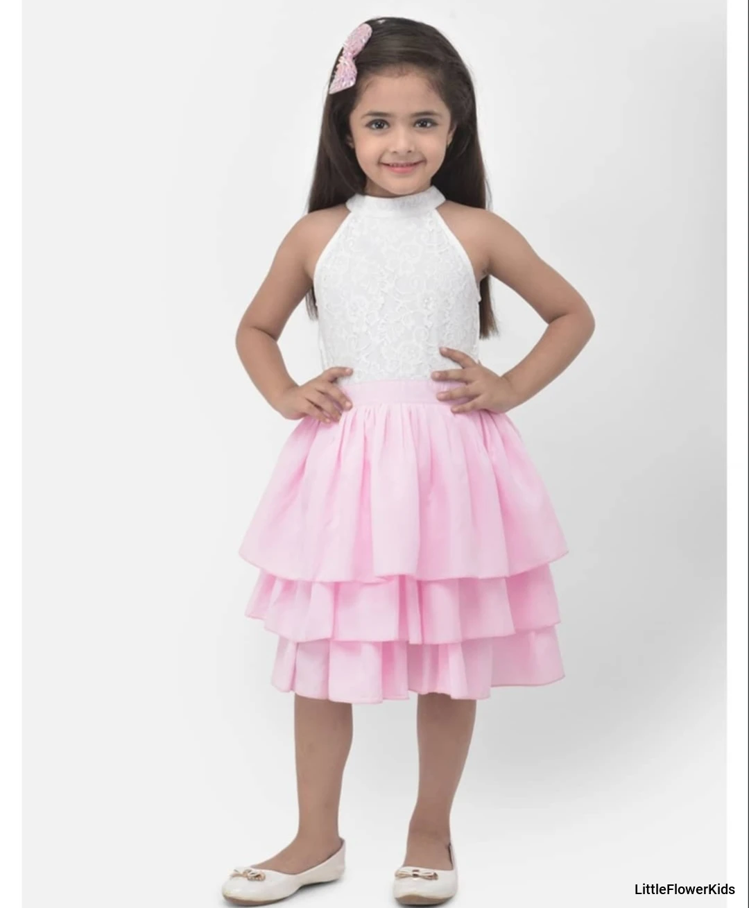 White and Pink Halter neck dress