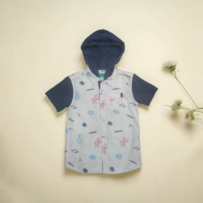 White printed Shirt with hood