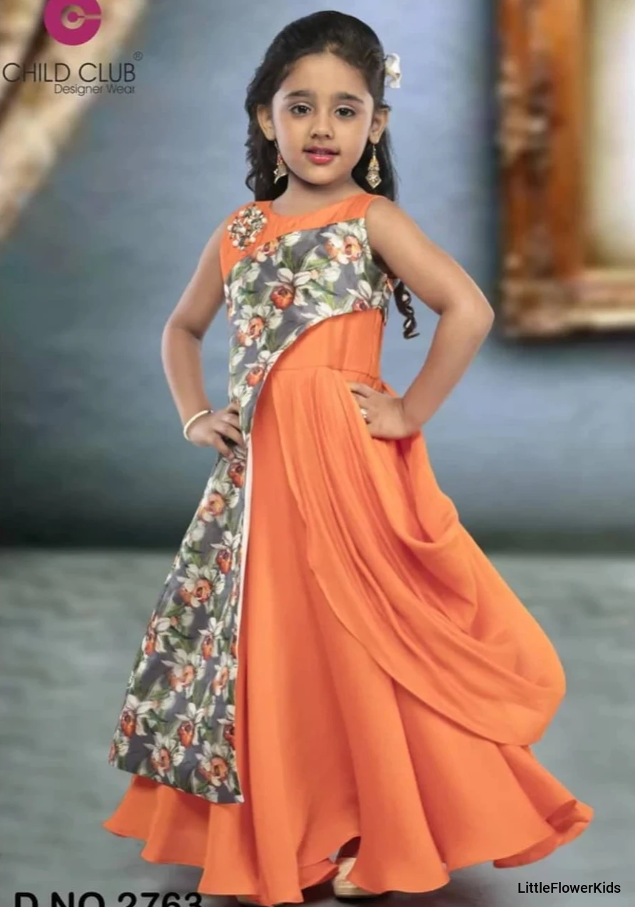 Orange Floral Long Gown