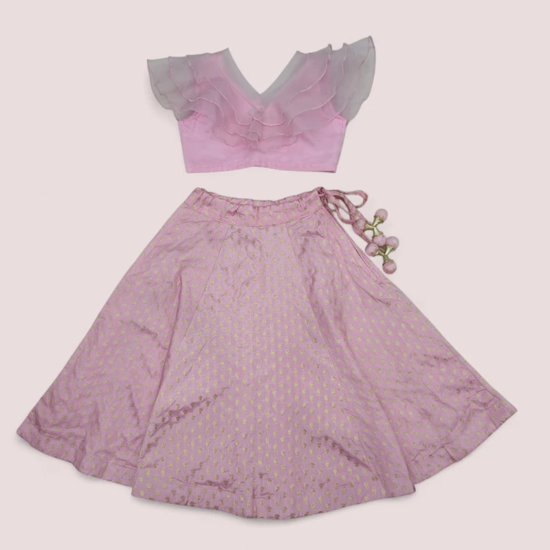 Pink Brocade Lehenga with Crop Top