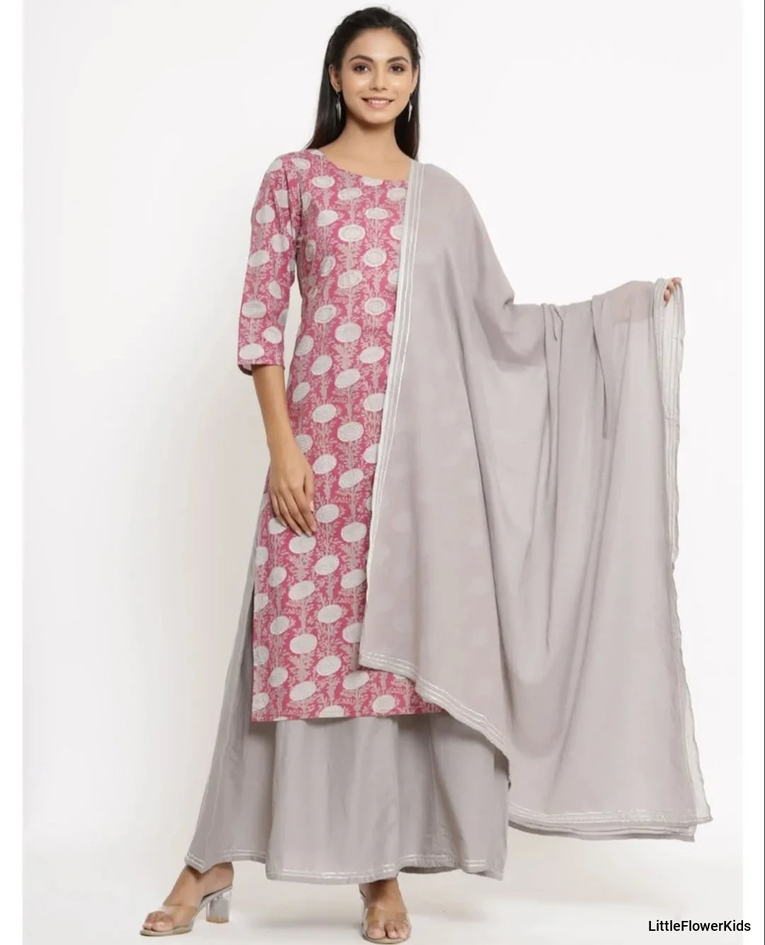 Flora Print Kurta Palazzo set with Dupatta