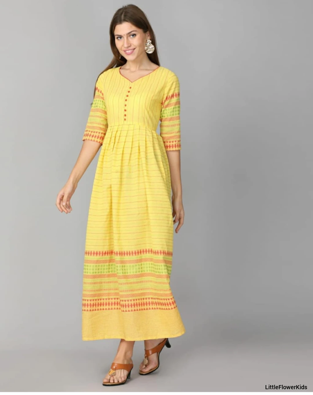 Yellow Cotton Long Gown